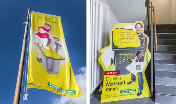 Fahne + Aufsteller, Die neue Wertstofftonne, Umweltbetrieb Bielefeld