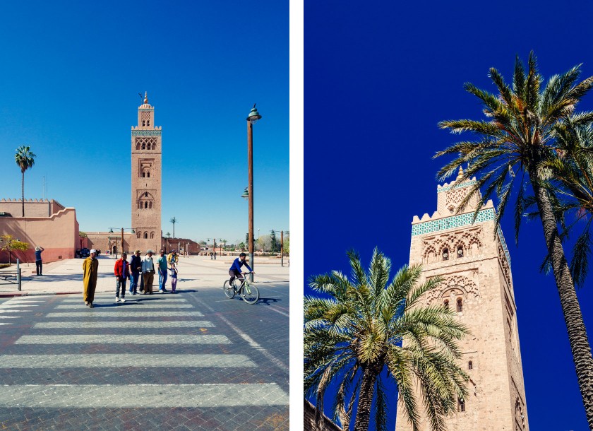 Die Koutoubia-Moschee in Marrakesch, gelegen am Ende des zentralen Platzes Jemaa el Fna